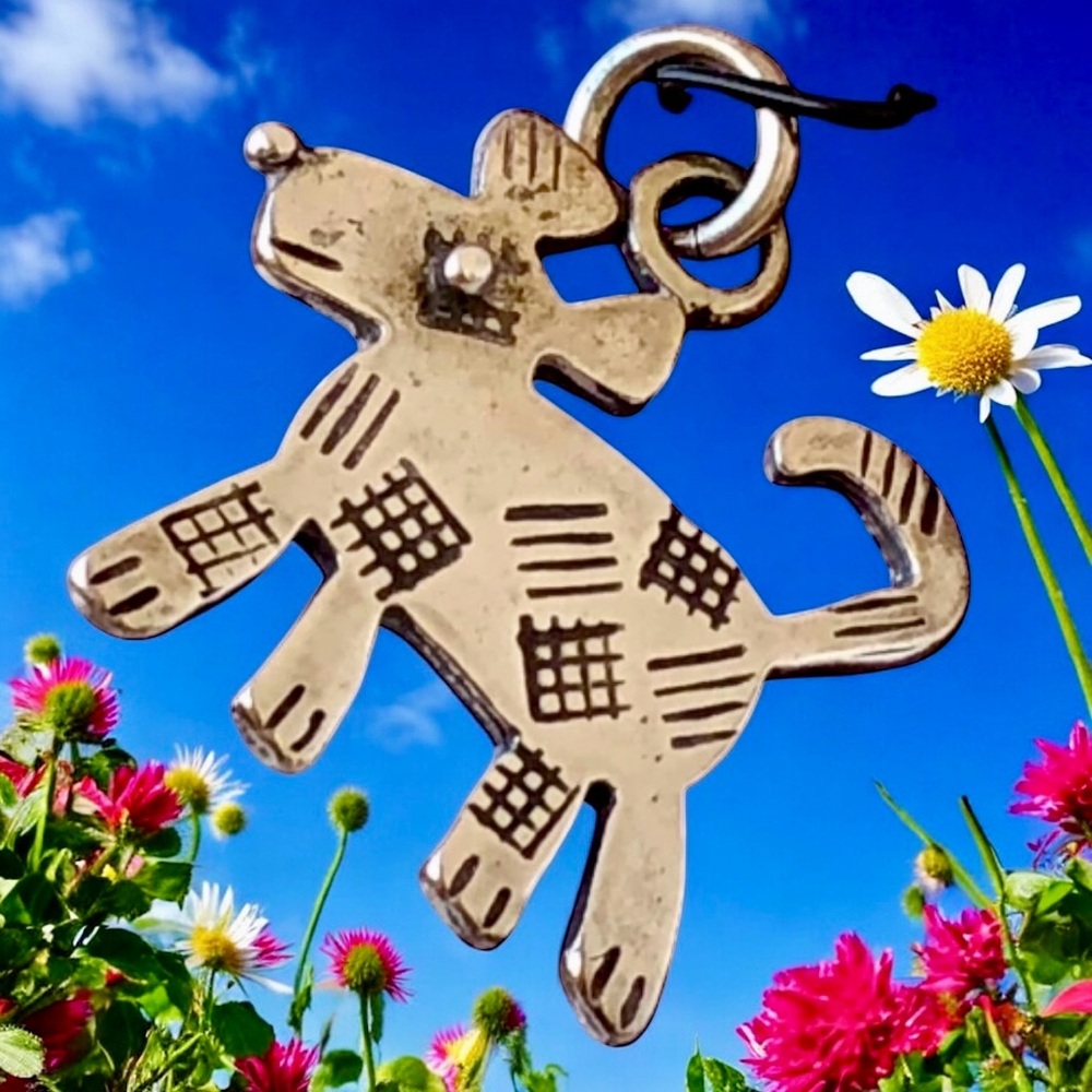 Artisan MIMI Vintage Sterling Silver DOG Charm Milagros Double Sided